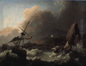 Shipping In A Storm Off A Rocky Mediterranean Coast by Ludolf Backhuysen the Elder