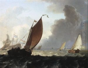 Galjoot, A States Yacht And Other Small Dutch Vessels In A Short Chop by Ludolf Backhuysen the Elder