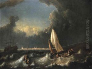 Storm Off Hoorn With A Wijdschip Going About With Other Vessels Beyond Storm Off Hoorn With A Wijdschip Going About With Other Vessels Beyond