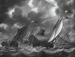 Dutch Men-of-war In A Swell by Ludolf Backhuysen the Elder