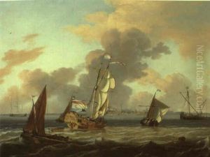 Dutch States Yacht, A Smalschip, A Hooker And Other Vessels Near Hoorn by Ludolf Backhuysen the Elder
