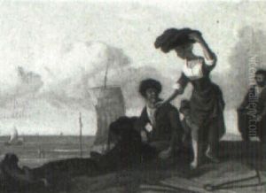 Coastal Scene With A Woman And Fishermen Coastal Scene With A Woman And Fishermen
