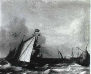 Dutch Smalschips And Other Shipping In A Gale by Ludolf Backhuysen the Elder