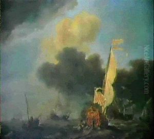 Dreimaster Auf Bewegter See, Einen Salut Abfeuernd by Ludolf Backhuysen the Elder