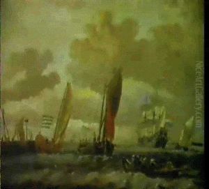 Navires De Haut Bord Et Barques De Peches Sous Le Vent by Ludolf Backhuysen the Elder
