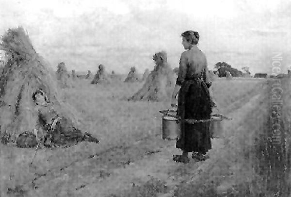 Landscape With Hay Stacks, Young Girl Leaning On A Hay Stack With Her Violin - view 1