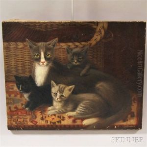 Interior With Three Kittens And Their Mother by Irving Lewis Bacon
