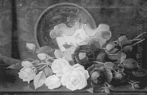 Still Life With Red And Yellow Roses And A China Bowl by Irving Lewis Bacon
