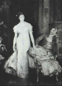 Parlor Scene With A Standing Woman And A Seated Gentleman by John Henry Frederick Bacon