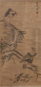 Eagles Perched On Branch And Rock Formation by Bada Shanren