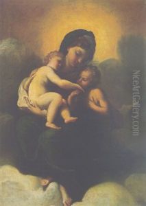 Madonna And Child In Glory With The Infant Baptist by Sisto Badalocchio