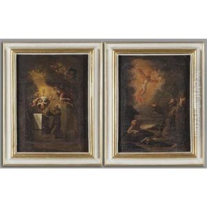 Il Crocefisso Appare A Sant Antonio; Sant Antonio E Leucarestia by Giovanni Raffaele Badaracco