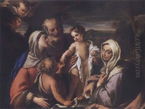 The Holy Family With Saints Anne And The Infant John The Baptist by Giovanni Raffaele Badaracco