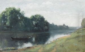 Flussuferpartie Mit Ruderboot