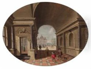 Vue Imaginaire De L"interieur D"un Palais Avec Des Personnages by Hans Jurriaensz van Baden