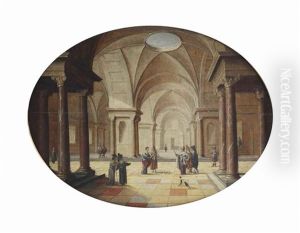 A Classical Palace Interior With Moses Transforming Pharaoh's Sceptre Into A Serpent by Hans Jurriaensz van Baden