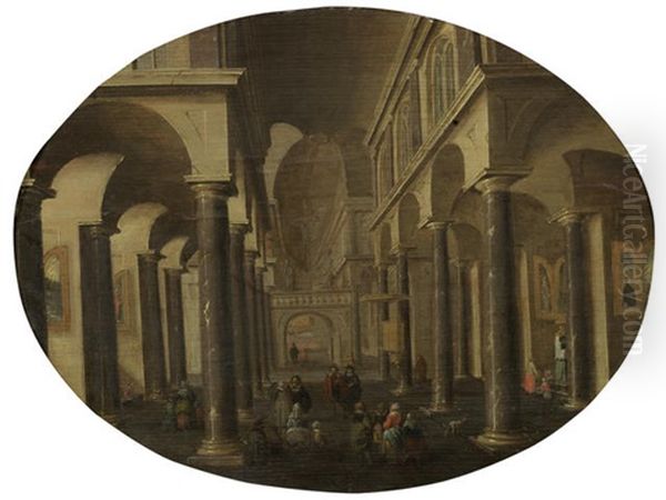 Figures Gathered In A Church Interior - view 1