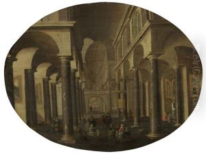 Figures Gathered In A Church Interior by Hans Jurriaensz van Baden