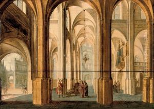 A Church Interior With Alexander The Great Cutting The Gordian Knot by Hans Jurriaensz van Baden