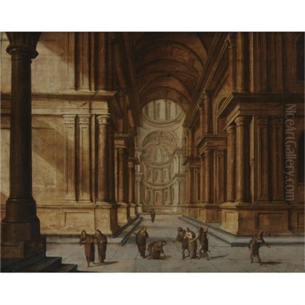 A Church Interior With Christ And The Woman Taken In Adultery - view 1