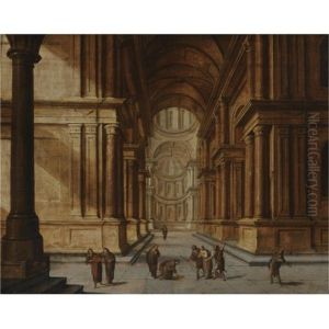 A Church Interior With Christ And The Woman Taken In Adultery