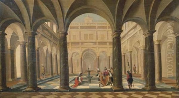 David Handing Uriah The Letter In A Classical Courtyard - view 1