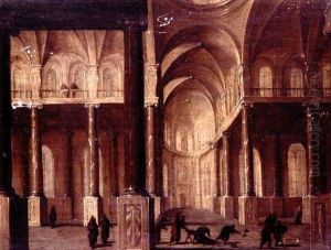 Church Interior With Christ Expelling The Money Lenders From The Temple by Hans Jurriaensz van Baden