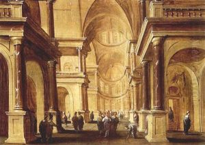 Christ And The Woman Taken Into Adultery In A Church Interior