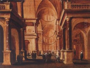 A Church Interior With Christ And The Woman Taken In Adultery