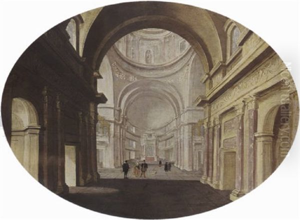 The Interior Of Il Gesu In Rome With Elegant Figures - view 1