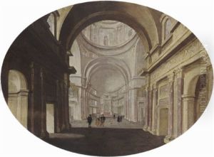 The Interior Of Il Gesu In Rome With Elegant Figures by Hans Jurriaensz van Baden