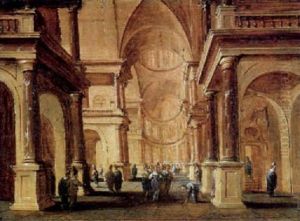 Kircheninneres Mit Christus Und Der Ehebrecherin Kircheninneres Mit Christus Und Der Ehebrecherin