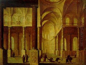 The Interior Of A Cathedral With Christ Driving Out The Moneylenders The Interior Of A Cathedral With Christ Driving Out The Moneylenders