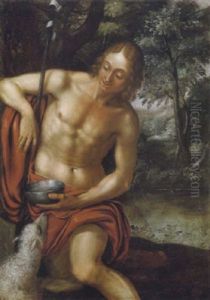Johannes Der Taufer In Einer Waldlandschaft by Frans Badens