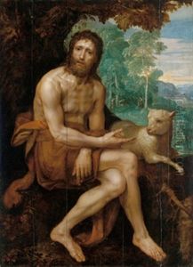 Johannes Der Taufer Mit Dem Lamm In Einer Bewaldeten Landschaft by Frans Badens the Younger