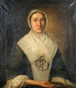Portrait Of A Lady, Wearing A Nosegay Of Flowers And Holding A Fish
