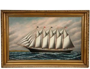 Ship's Portrait Of The Five Mast Wooden Hulled Schooner 'magnus Manson'
