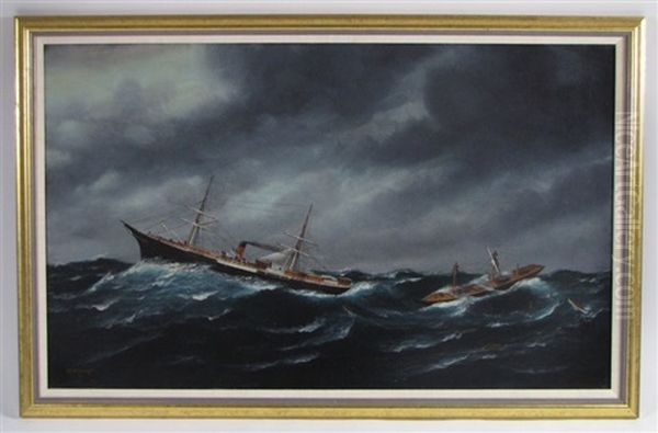 Untitled (two Ships Tossed On Rough Seas, One Breaking Up) - view 1
