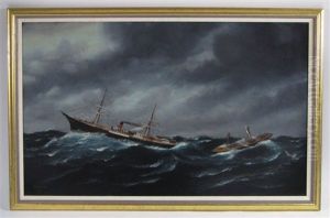 Untitled (two Ships Tossed On Rough Seas, One Breaking Up)