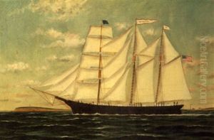 Portrait Of The American Barkentine "hancock" by Solon Francis Montecello Badger