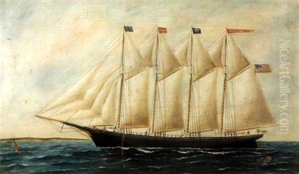 Portrait Of The Schooner Monhegan by Solon Francis Montecello Badger