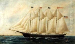 Portrait Of The Schooner Monhegan by Solon Francis Montecello Badger