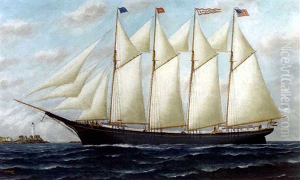 Portrait Of The Four-masted Schooned "r.w. Hopkins" Of Maine - view 1