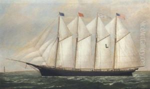 The Four-masted Schooner "sarah W. Lawrence" In New England Waters by Solon Francis Montecello Badger