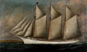 The Three-masted Schooner "frank M. Low" Sailing Off Highland Light, Truro by Solon Francis Montecello Badger