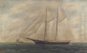 Portrait Of The Schooner The "fred Gray" by Solon Francis Montecello Badger