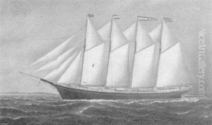 Four-masted Schooner "edith G. Folwell" Off Highland Light by Solon Francis Montecello Badger