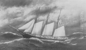 Three-masted Schooner "crescent" by Solon Francis Montecello Badger