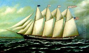 The Four Masted Schooner "charles G. Endicott" Off The Coast Of Truro, Massachusetts by Solon Francis Montecello Badger