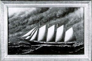 Portrait Of The Four-masted Schooner "sarah W. Lawrence" Off The Nantucket Shoals Lightship by Solon Francis Montecello Badger
